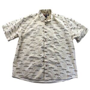 Reel Legends Mens Shirt XL Short-Sleeve Button-Up Fish Print Outdoors Casual